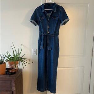 PAIGE Blue Denim Short Sleeve Overalls